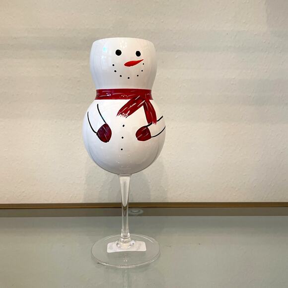 Hand-Painted Snowman Christmas Wine Glass Festive Holiday New - Picture 7 of 10